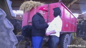 Dirty cheap village whore gets mouthfucked by farm man quite hard