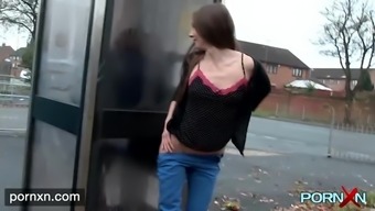 Cutie walks English streets to flash and piss