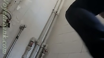 White chick filmed on cam in the public restroom when she pisses