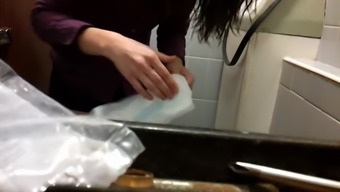 Sexy girl changing always pad in toilet pt.1
