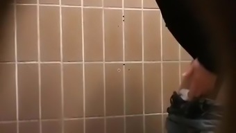 Hairy woman squats and pees