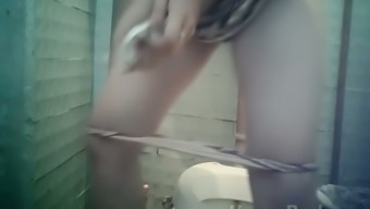 Pale skin stranger girl in the toilet wipes her pussy