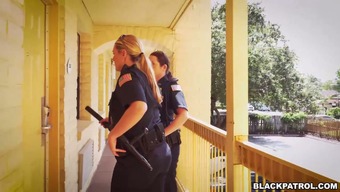 Two police women fucks one handsome arrested dude and eat his semen