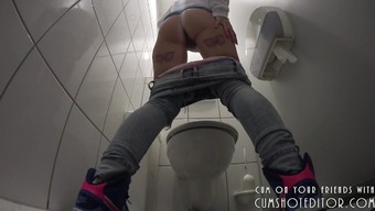 Young College Brunette Playing Around In The Toilet