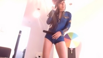 Very hot girl in police outfit masturbates and cums for her webcam fans