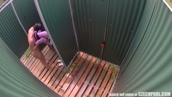 Amateur brunette taking a shower spy sex video