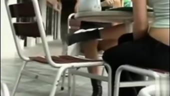 Upskirt at a cafe with a sexy panty view