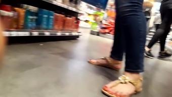 candid close up her sexy feets hot red toes