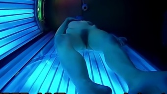 Blonde Teen in Public Tanning Salon with Reallifecam filmed.Real Hidden Webcam under tanning Bed