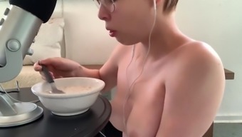 [ASMR] MissJenniP Eats Breakfast Topless