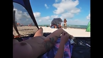 Exhibitionist Wife 511 - Mrs Kiss gives us her NUDE BEACH POV view of a VOYEUR JERKING OFF in front of her and several other men watching!