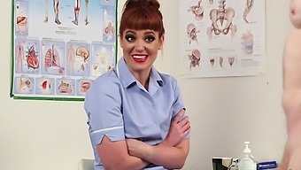 Red-haired nurse Zoe Page watches male client jerking off