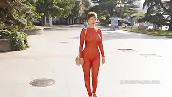 Morning walk in a transparent suit in public