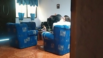 My sister thinks no one is home and she fucks her boyfriend in the living room. I'll show the video to our parents