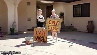 MOMMY'S GIRL - Christie Stevens Fucks Her Stepdaughter For Wearing Bikinis During Their Car Wash