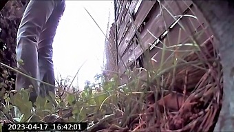 Hidden cam captures granny's outdoor toilet adventure