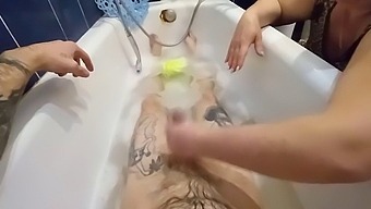 Russian stepmom gives me a handjob in the bathroom